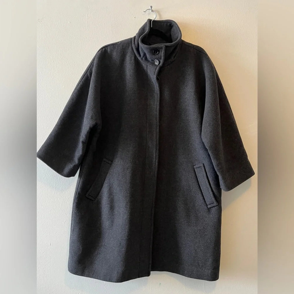 Aritzia Wilfred Dark Gray Wool & Cashmere High Collar Kimono Sleeves Coat Medium - Picture 5 of 16